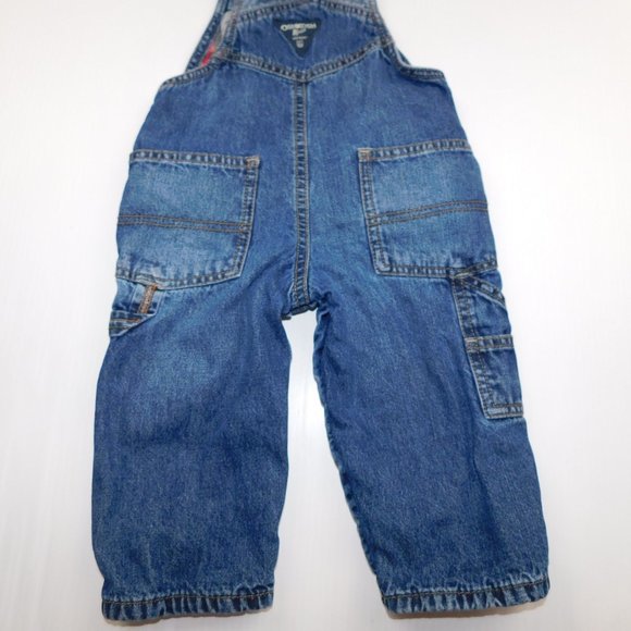Oshkosh B'Gosh Baby Boys 12 Months Plaid Flannel lined Blue Denim Overalls - Picture 9 of 9